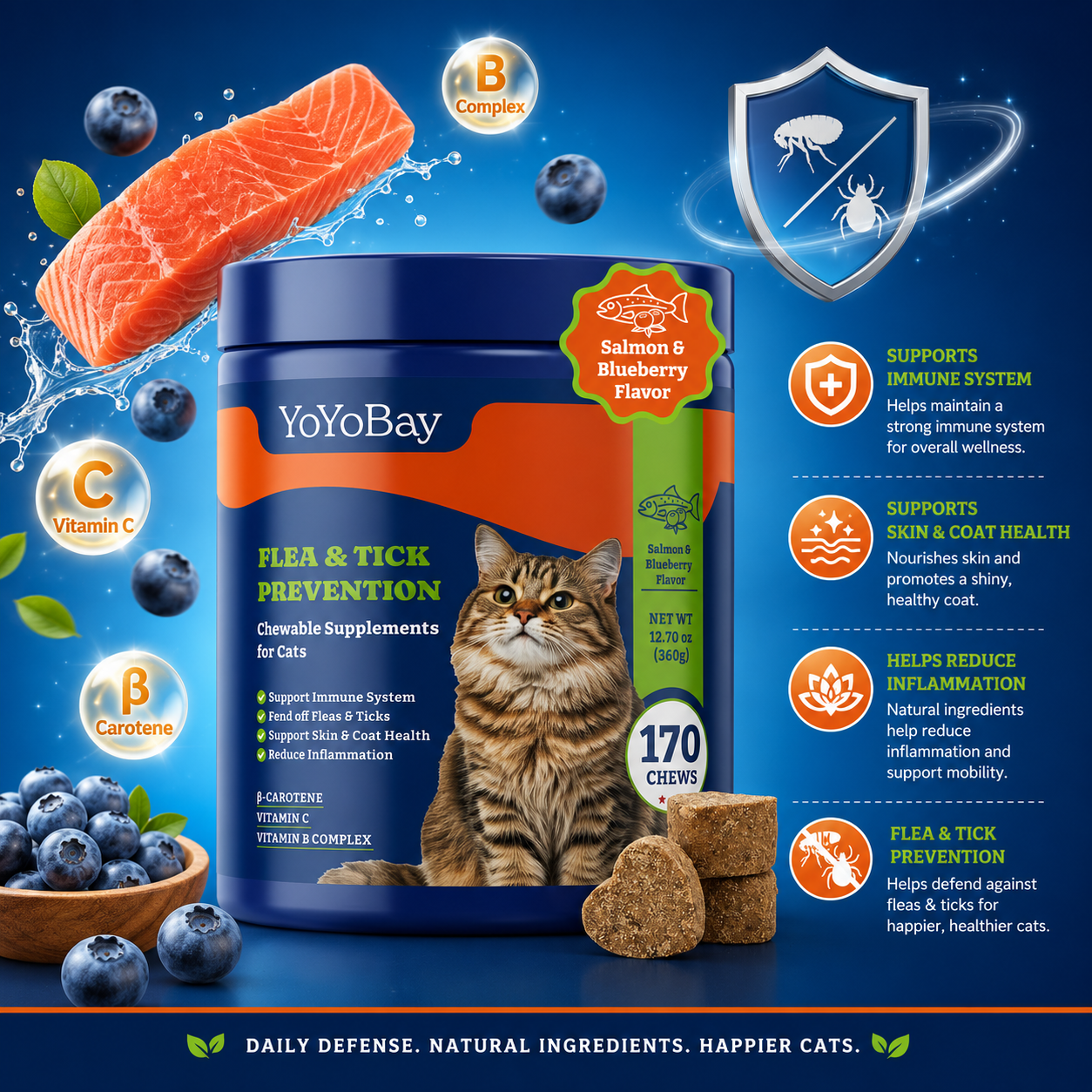 YoYoBay Flea & Tick Prevention Chews for Cats